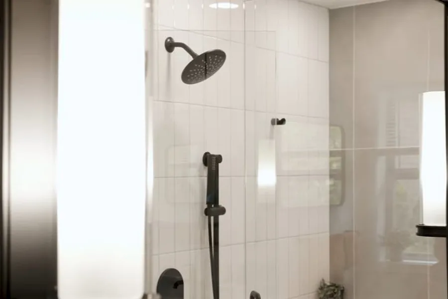 Glass shower enclosure with black fixtures for shower & bathtub installation in Fountain Hills