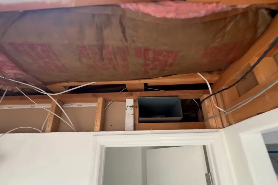 Open ceiling above a bathroom remodel during a plumbing service call in Gold Canyon, AZ