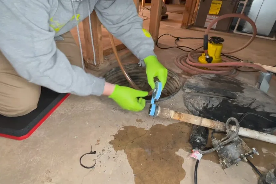 Plumber repairing a sump pump connection for pool leak detection & repair in Fountain Hills