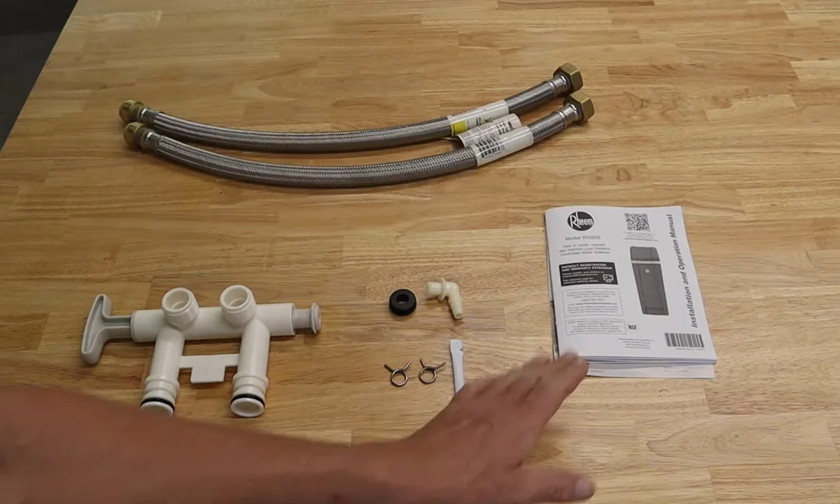 Reverse osmosis manifold parts on a work surface for reverse osmosis installation in Fountain Hills