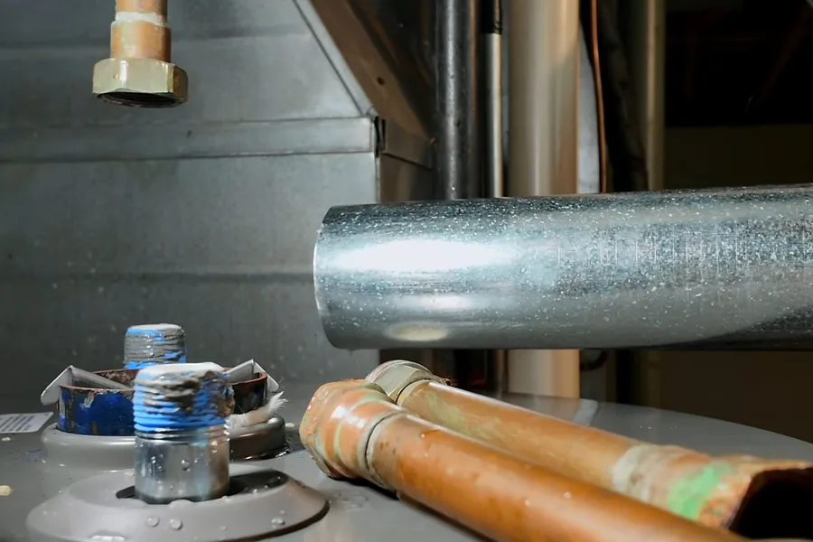 Water heater top connections beside a draft hood for water heater installation & replacement in Fountain Hills